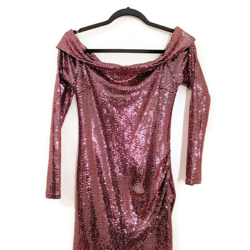 Pink Sparkle Off Shoulder Mini Dress